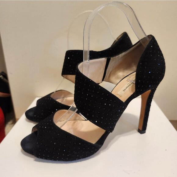 L.K. Bennett "Alondra" Black Suede Crystal Studded Heels Sz.7.5/38.5 Ret.$495 - Picture 1 of 11
